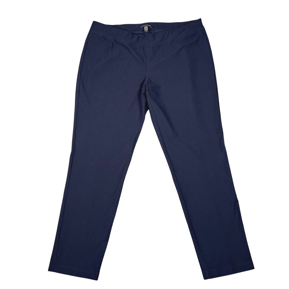 Eileen Fisher System Stretch Crepe Straight Pants Women's Large Navy Work Travel
